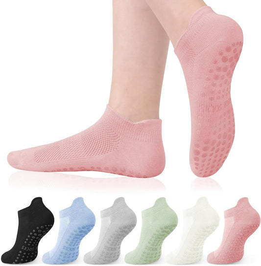 YSense 6 Pairs Pilates Socks with Grips for Women Non Slip Grip Socks Yoga Socks for Ballet Athletic Workout Hospital