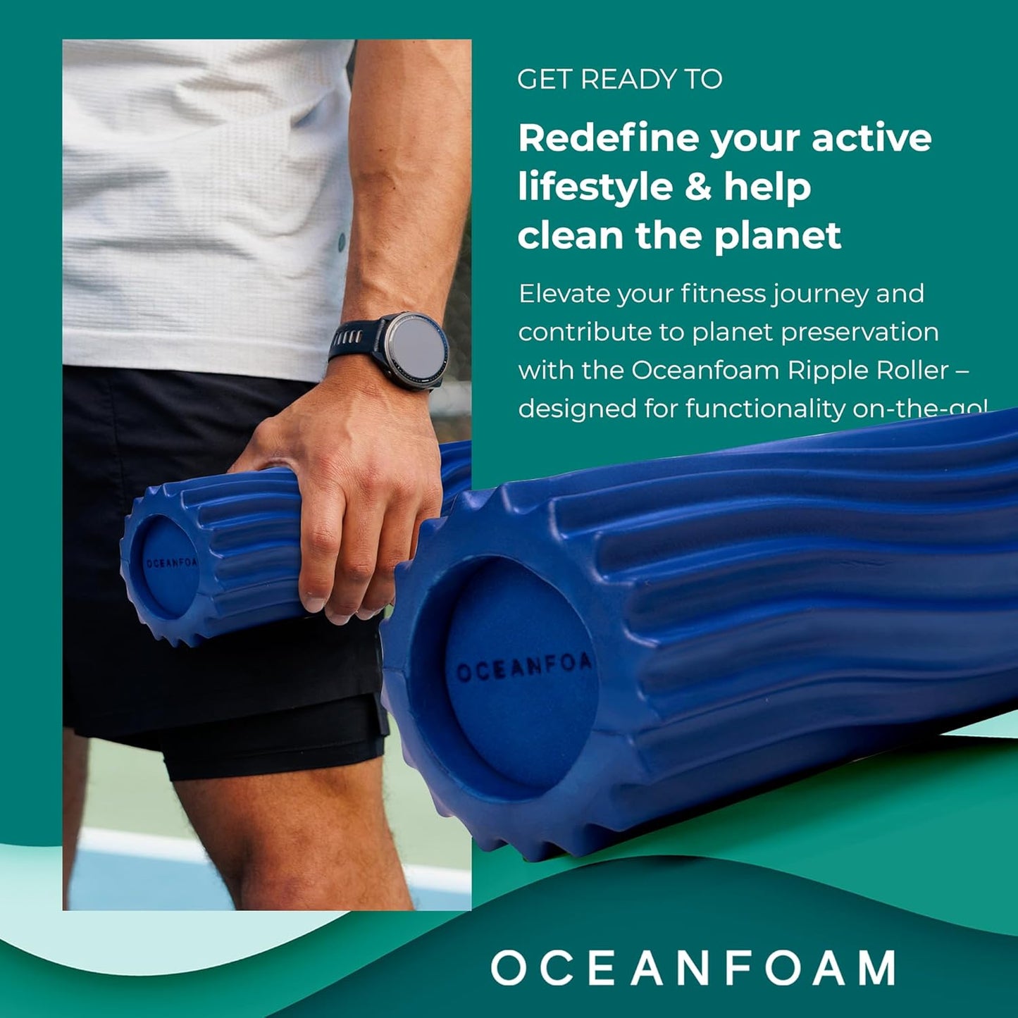 Oceanfoam Ripple Travel Foam Roller (11" x 3.35") Firm Mini Foam Roller for Physical Therapy, Deep Tissue Massage, Back Pain - High Density, Ergonomic Wave Textured - Yoga, Pilates, Exercise (Natural) - Colors B