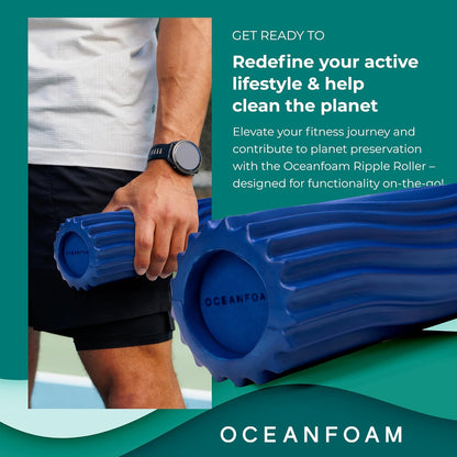 Oceanfoam Ripple Travel Foam Roller (11" x 3.35") Firm Mini Foam Roller for Physical Therapy, Deep Tissue Massage, Back Pain - High Density, Ergonomic Wave Textured - Yoga, Pilates, Exercise (Natural) - Colors B
