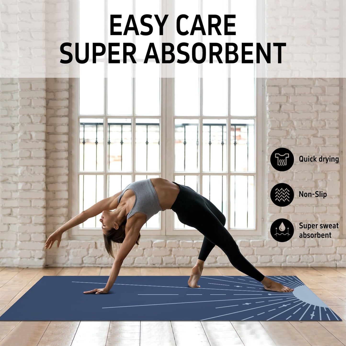 Hot Yoga Mat Towel with Corner Pockets Yoga Towels for Hot Yoga Non Slip with Travel Bag Sweat Absorbent Yoga Blankets Mat Cover for Workout Gym 70"x26" (Mountain-01, 70x26)