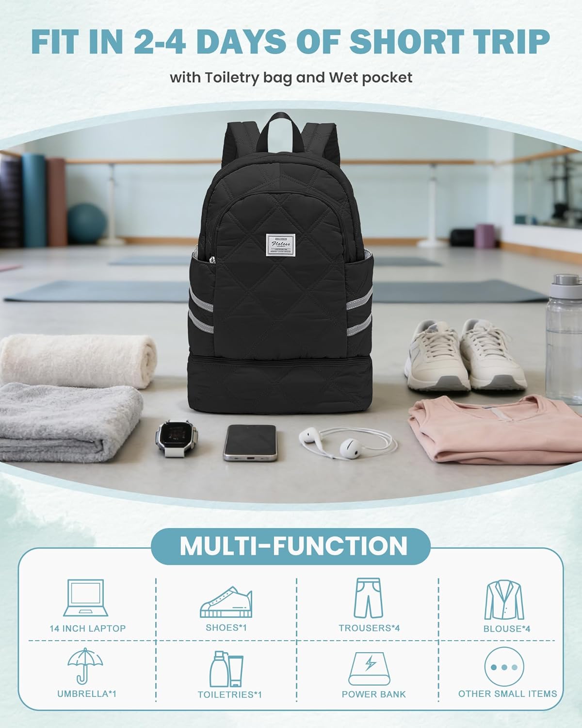 Gym Backpack for Women Men,Cheer bag,Lightweight Gym Bag with Shoe Compartment, Waterproof Sports Backpack with Wet Pocket, Black