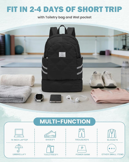 Gym Backpack for Women Men,Cheer bag,Lightweight Gym Bag with Shoe Compartment, Waterproof Sports Backpack with Wet Pocket, Black