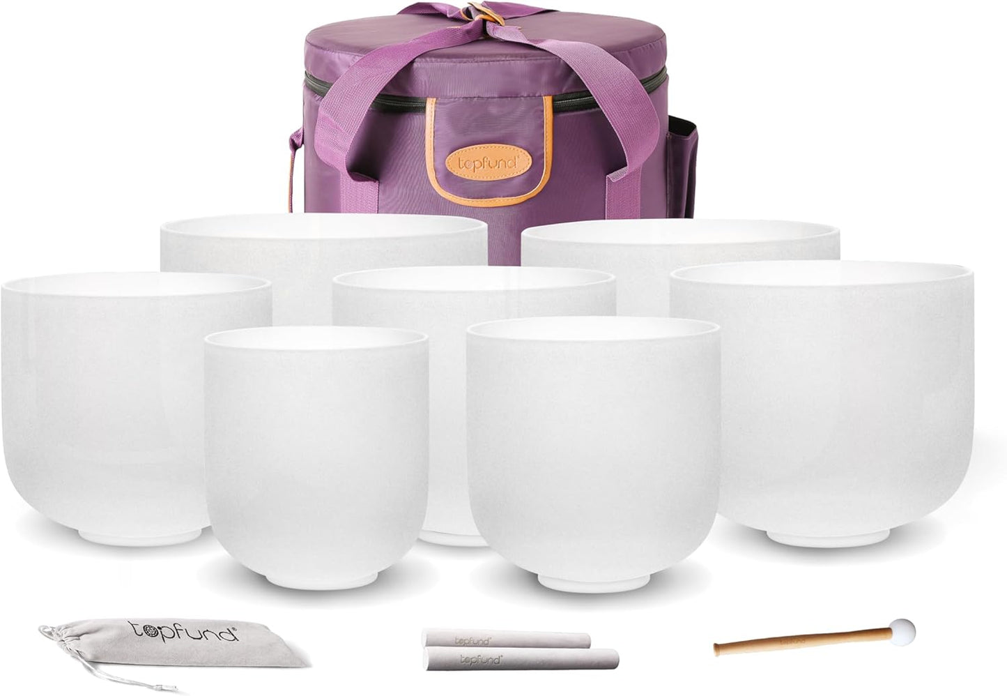 TOPFUND 6-12 inch 432Hz Chakra Set of 7 Crystal Singing Bowls with Heavy Duty Carrying Case and Singing Bowl Mallets