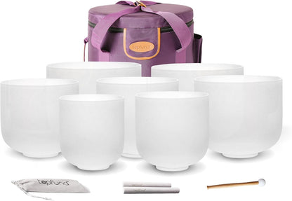 TOPFUND 6-12 inch 432Hz Chakra Set of 7 Crystal Singing Bowls with Heavy Duty Carrying Case and Singing Bowl Mallets