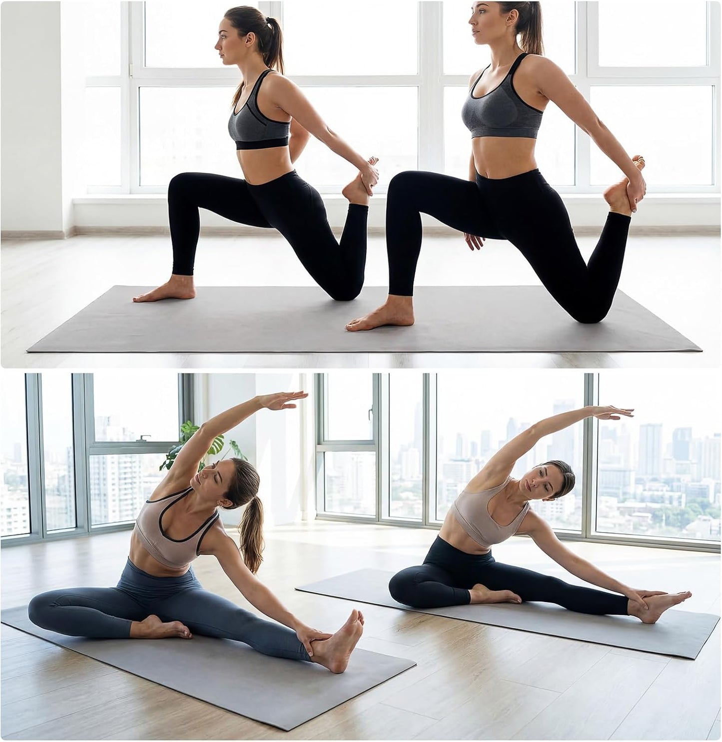 Woanger 2 Pack Hot Yoga Mat Thick 12mm and Towel Non Slip 72" x 26.5" Extra Large Absorbent Microfiber with Nylon Strap for Pilates Exercise Fitness Workout