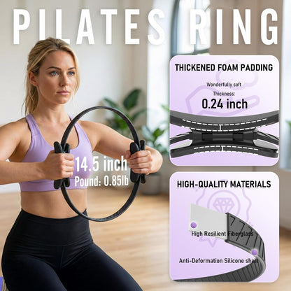 JKSHMYT Pilates Ring Fitness Circle for Women, Pilates Equipment – 14.5" Home Magic Exercise Workout, Better me Pilates Essentials Starter Set for Beginners Toning Shape Full Body