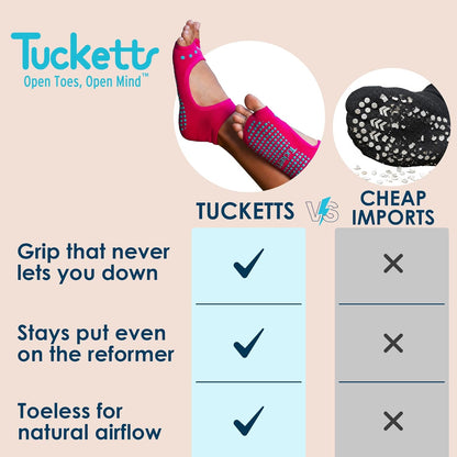 Tucketts Allegro Toeless Pilates Socks with Grips for Women, Non-Slip Open-Toe Grip Socks, Yoga, Barre, Dance, Reformer, Home