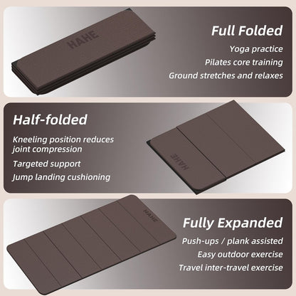 HAHE Foldable Yoga Exercise Mat, 74"Lx32"Wx1/3"Thick, TPE Multi-purpose Workout Mats with Non-slip Surface, Portable for Yoga/Pilates/Studio/Home Gym