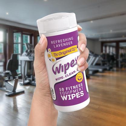 Wipex Original Fitness Equipment Wipes -EWG Verified - 50 Count Plant-Based No-Lint Cloth Gym Wipes for Workout Equipment, Yoga Mat Cleaner, Peloton Cleaner with Lavender Essential Oil & Vinegar,