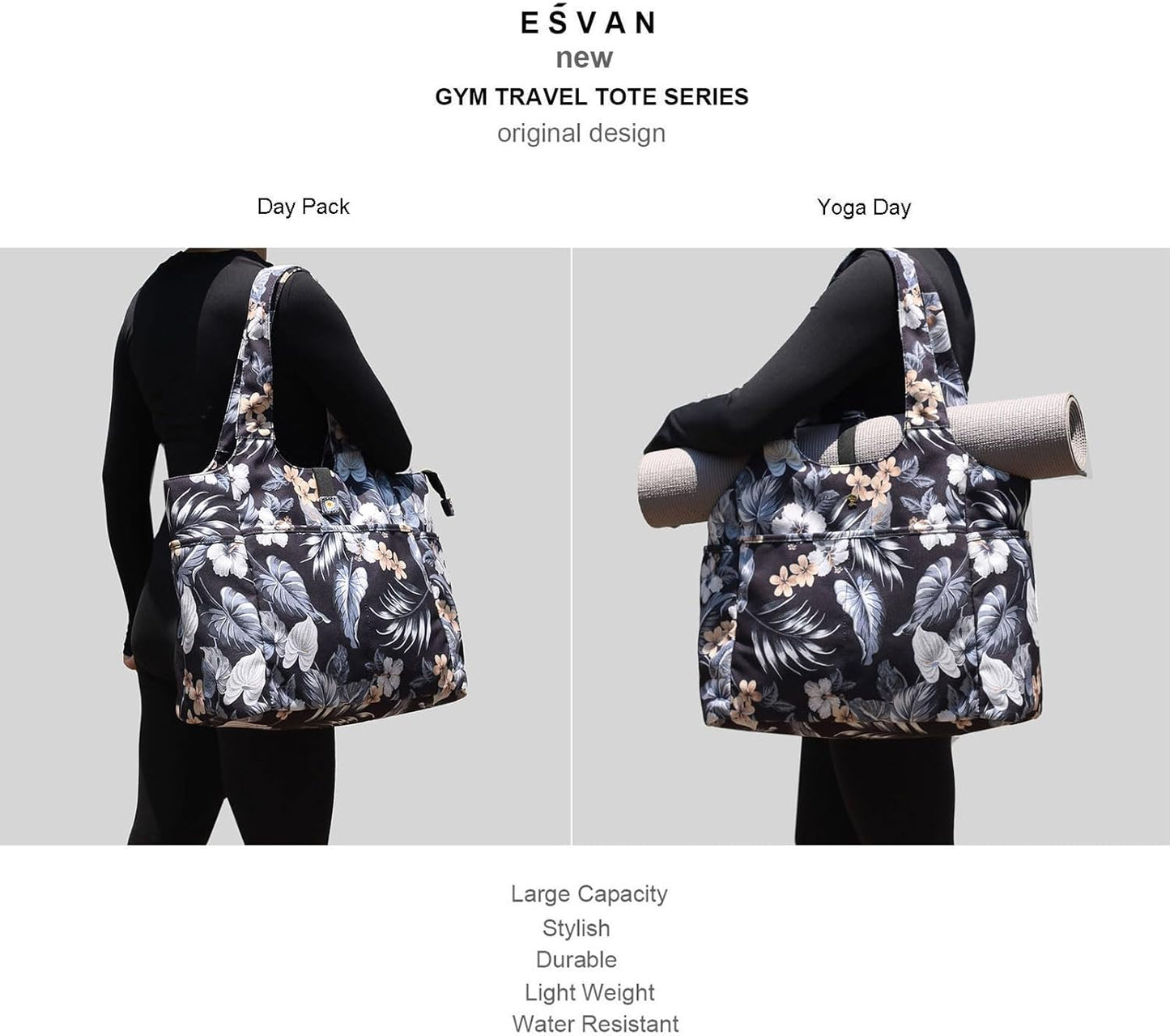 ESVAN Yoga Tote Bag Mat bag Women Shoulder Bags Carryall Tote for Travel Office Workout Gym Nurse Beach