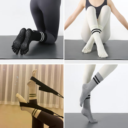 Pilates Socks for Women, Non Slip Yoga Five Toe Grippy Socks for Hospital Barre Sticky Gym Slipper Socks 4 Pairs