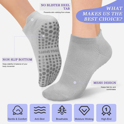 yeuG Pilates Socks for Women Non Slip Grip Socks for Yoga, Barre, Hospital, Barefoot Grippy Yoga Sock Womens Gifts 4 Pairs