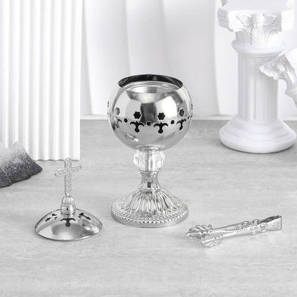 Zonon 1 Set Incense Burner with Tong, Frankincense Charcoal Incense Stand Holder, Ideal for Yoga, Spa, Aromatherapy, Home and Christian Church Censer (Gold,Retro)