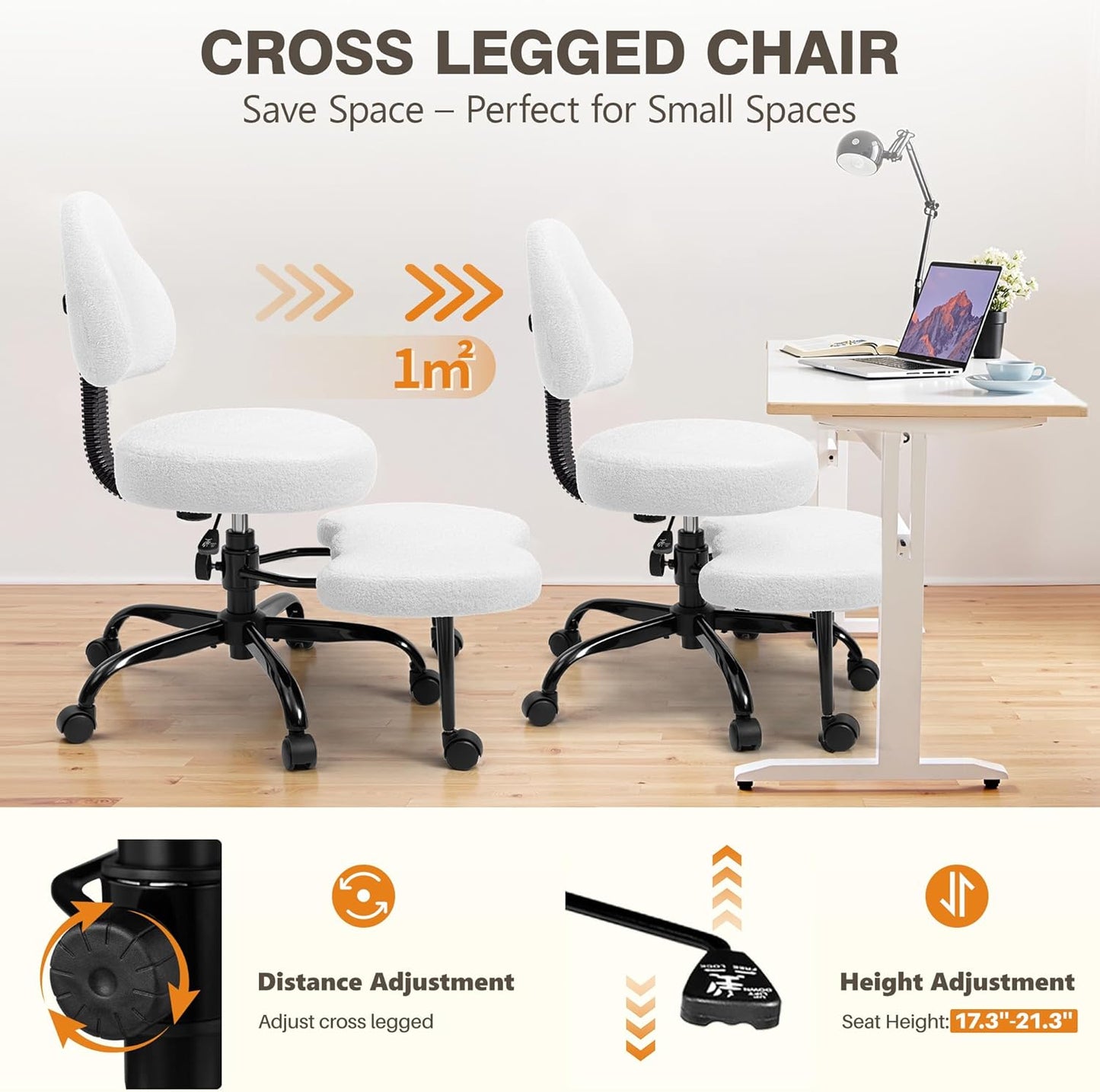 AtHope Cross Legged Office Chair, Criss Cross Desk Chair ADHD Meditation Kneeling Yoga Seat with Adjustable Height, Lumbar Support, Wider Footrest and Wheels (Black)