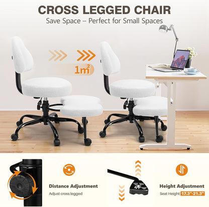 AtHope Cross Legged Office Chair, Criss Cross Desk Chair ADHD Meditation Kneeling Yoga Seat with Adjustable Height, Lumbar Support, Wider Footrest and Wheels (Black)
