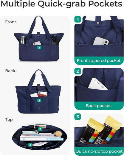 BAGSMART Tote Bag for Women, Foldable Tote Bag With Zipper Travel Shoulder Bag Handbag for Work