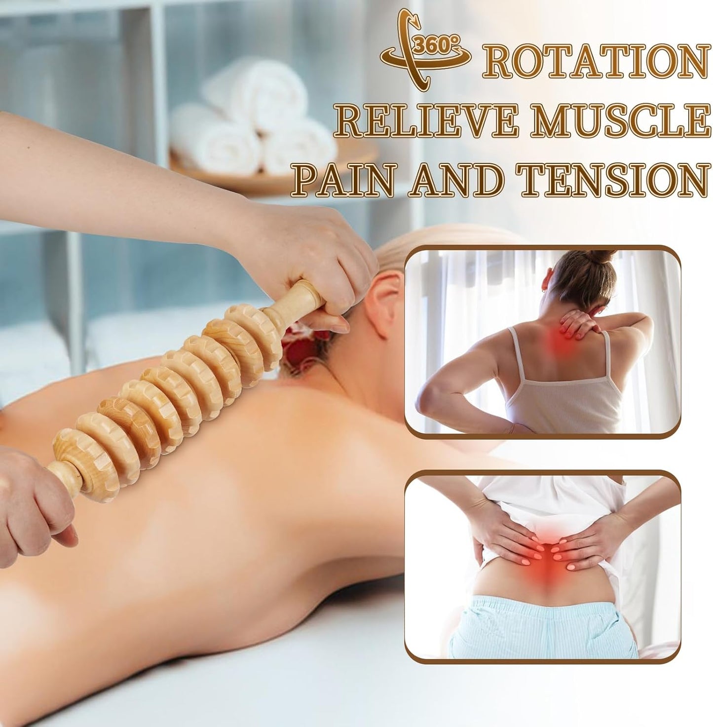 Liitrton Manual Wooden Fascia Massage Roller Trigger Points for Release Cellulite Sore Muscle Blasting (Straight-9-Wheel)