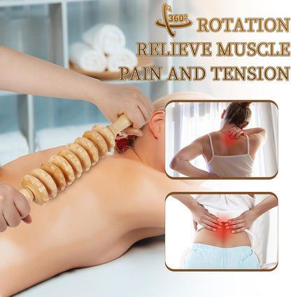 Liitrton Manual Wooden Fascia Massage Roller Trigger Points for Release Cellulite Sore Muscle Blasting (Straight-9-Wheel)