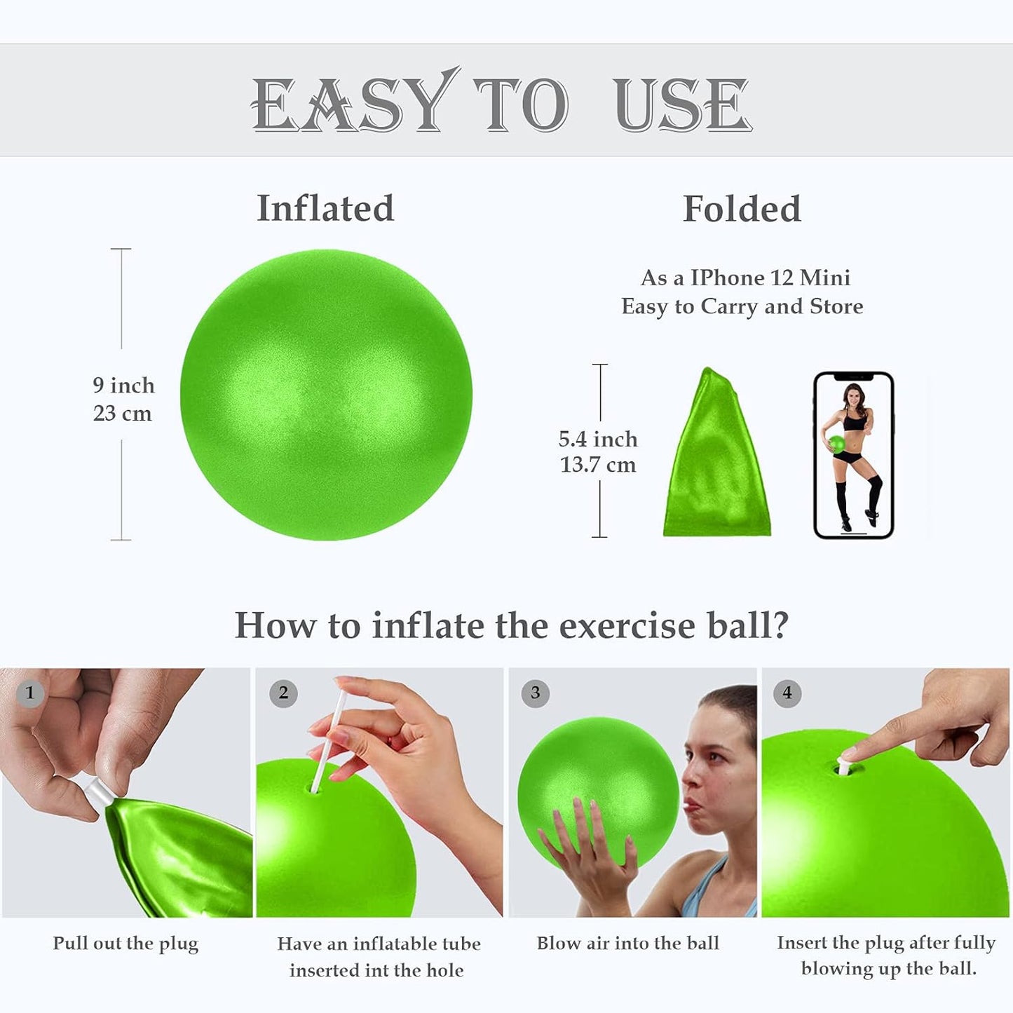 PL-0003 Soft Exercise Ball, Anti-Burst Yoga Ball Chair Supports 2200lbs PL-0003