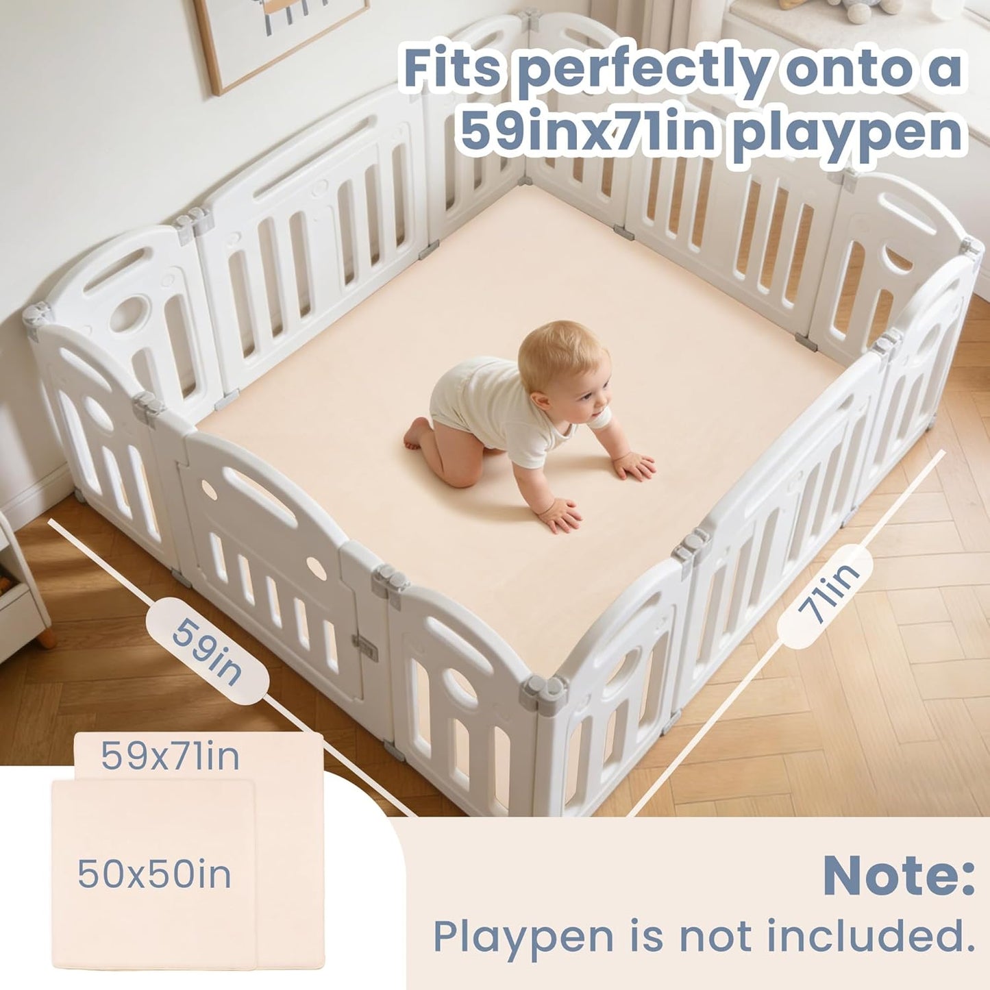 ACOMOPACK 1.3" Thick Baby Play Mat for Floor 79x118"-Large Water-Repellent&Non-Slip Memory Foam Mat for Kids,Toddlers,Soft Velvet Nursery Rug for Tummy Time&Crawling,Yoga,Tatami Style(Blue)