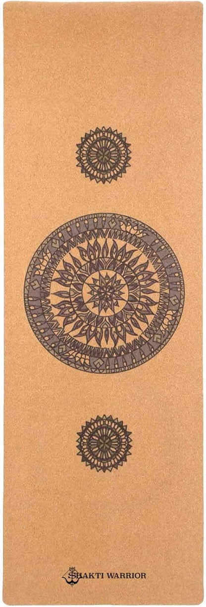 Shakti Warrior Cork Yoga Mat - Artist Designed, Premium Printed Eco-Friendly Non-Slip mat, Great for Regular & Hot Yoga, Pilates, Workouts 72 inch x 24 inch x 3mm Thick