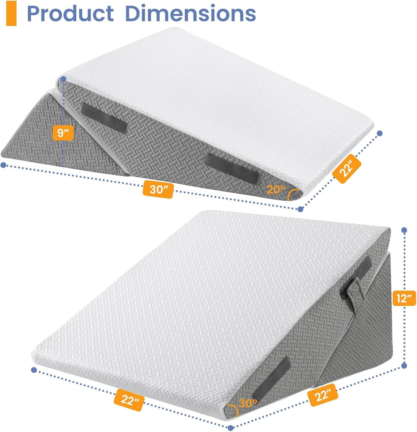 Sasttie Wedge Pillow Set for After Surgery, 2PCS Adjustable Bed Wedge Pillow Headboard with Memory Foam Neck Cushion – for Acid Reflux, Sleeping, Neck & Back Support, Dark Grey