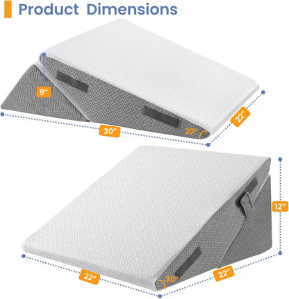 Sasttie Wedge Pillow Set for After Surgery, 2PCS Adjustable Bed Wedge Pillow Headboard with Memory Foam Neck Cushion – for Acid Reflux, Sleeping, Neck & Back Support, Dark Grey