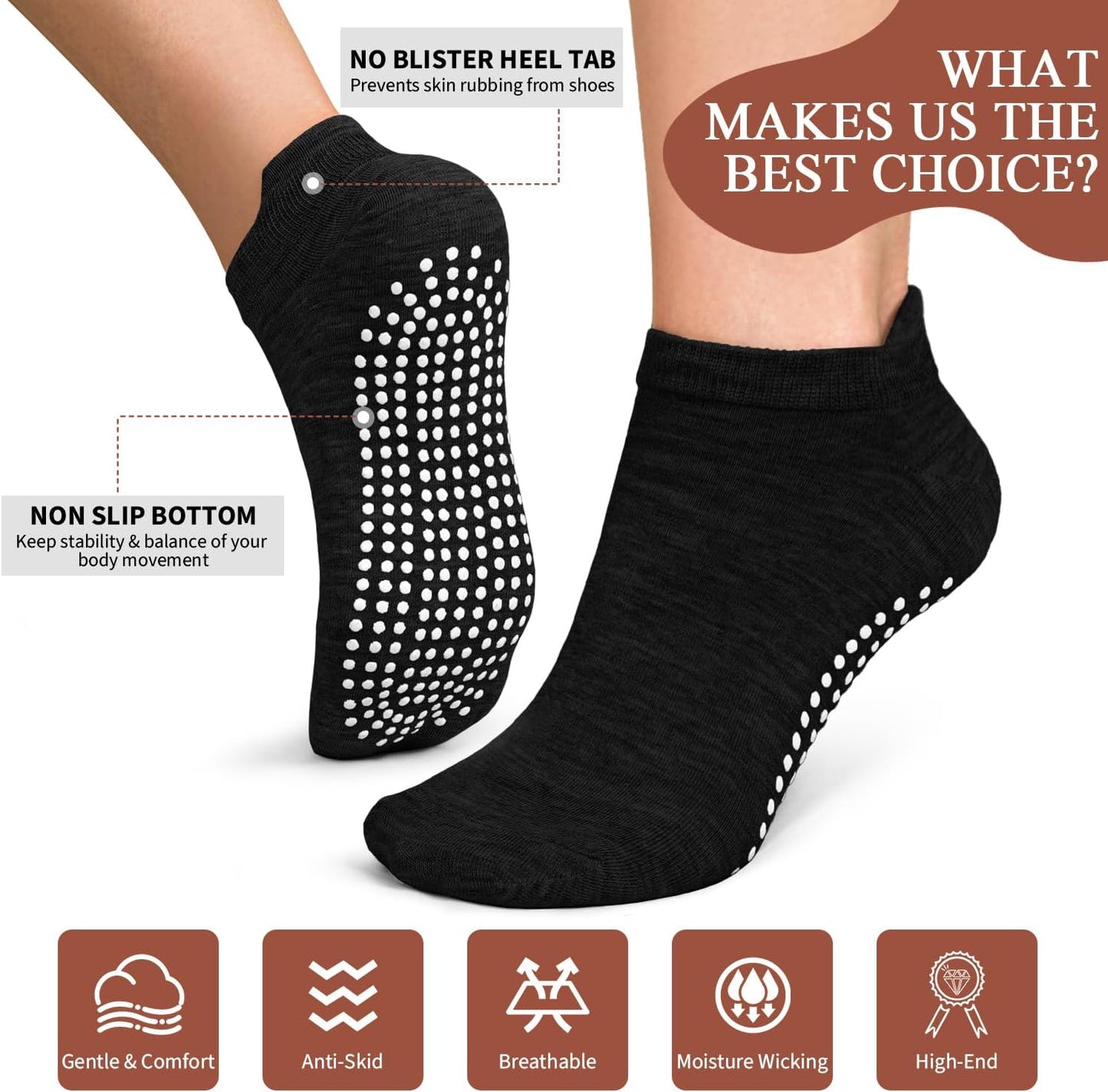 yeuG Pilates Socks for Women Non Slip Grip Socks for Yoga, Barre, Hospital, Barefoot Grippy Yoga Sock Womens Gifts 4 Pairs