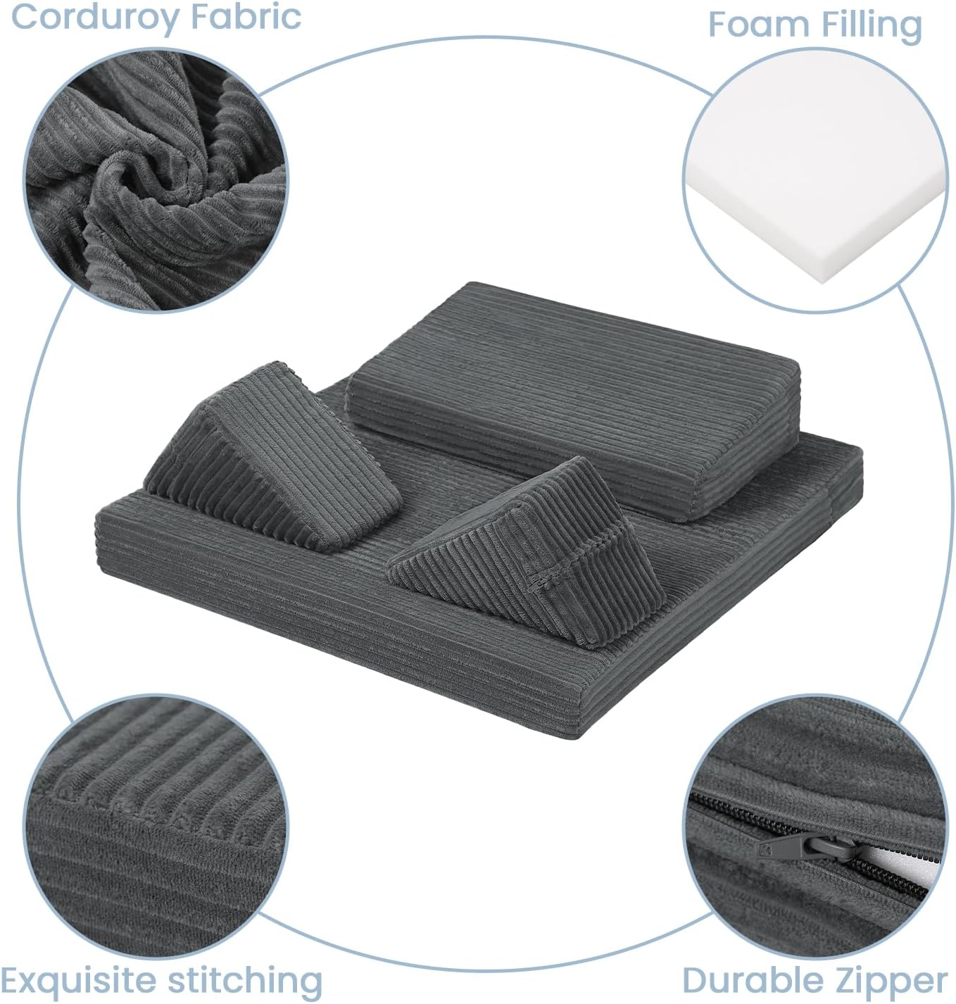 Meditation Cushion Set, Meditation Pillow for Sitting on Floor, Large Yoga Pillow with Knee Support, Washable Zafu Meditation Mat, 3 Shapes Floor Pillow for Adults, Dark Grey