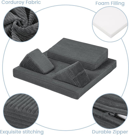 Meditation Cushion Set, Meditation Pillow for Sitting on Floor, Large Yoga Pillow with Knee Support, Washable Zafu Meditation Mat, 3 Shapes Floor Pillow for Adults, Dark Grey