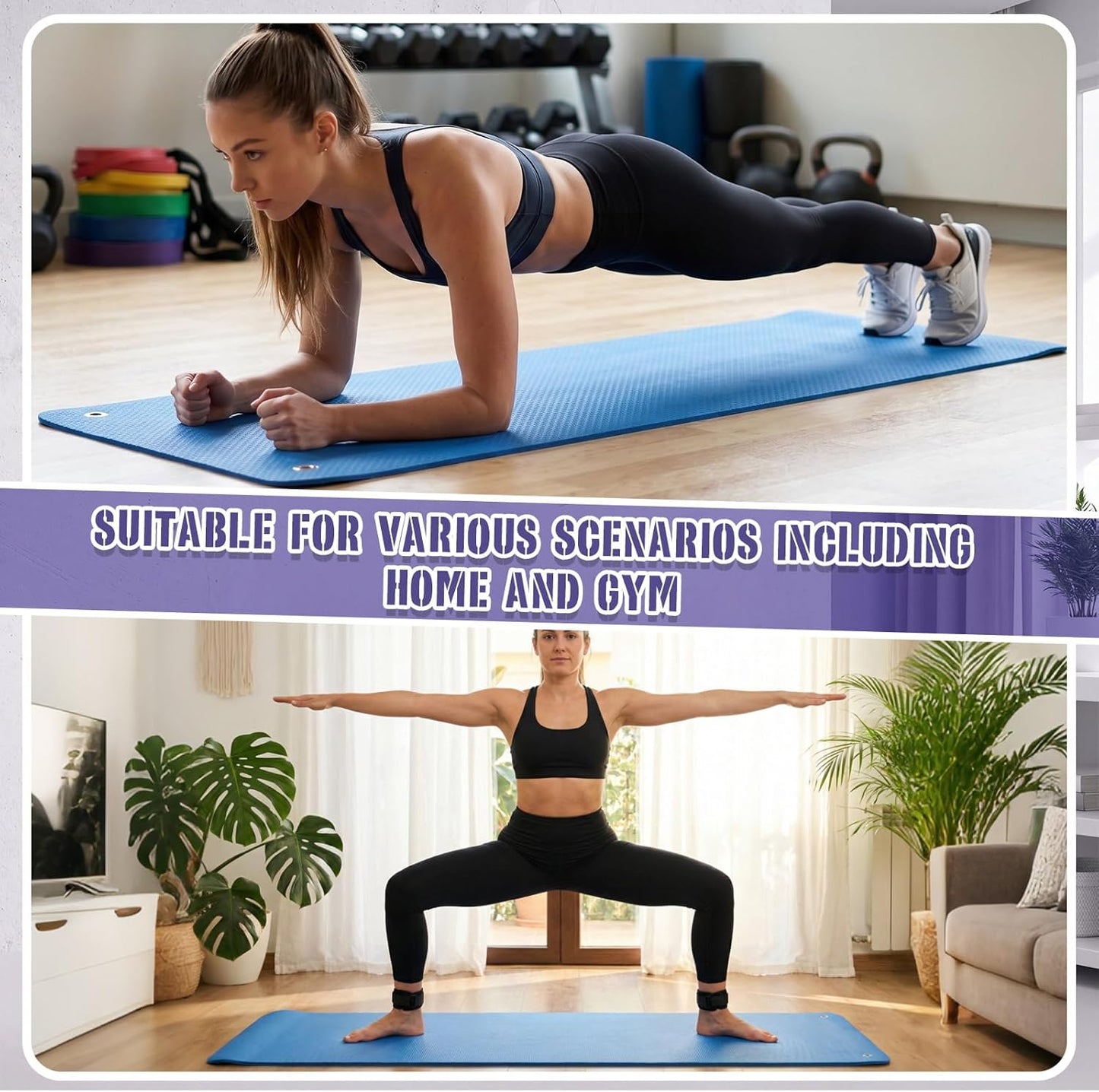 Briwooody Hanging Yoga Mat, Exercise Mat Non Slip Thick for Women and Men, Tear-resistant Fitness Pad with Reinforced Holes for Home Gym, Yoga, Pilates,stretching