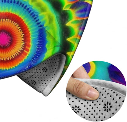 Machine Washable Modern Round Area Rug, Room Sofa Yoga Soft Round Carpet, Home Decor Non Slip Kitchen Office Circle Rug Trippy Rainbow Mushroom Tie Dye Art, 60inch