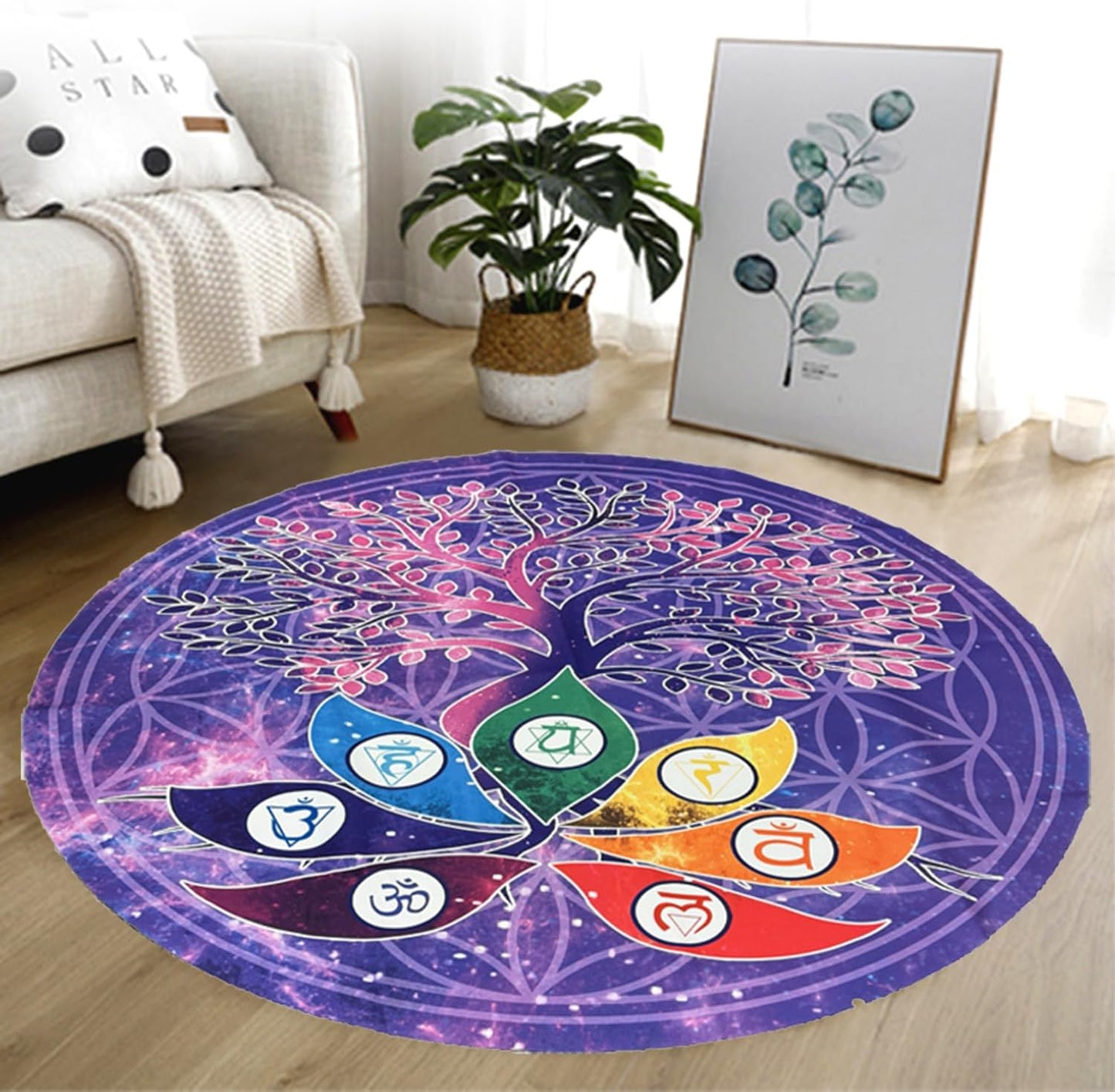 FMTY Crystal Singing Bowls Mat, Round singing bowls Mat Washable healing bowl cusion, Non-Slip Floor Mat Suitable for Sound Bowl Set, 52"Round (52")
