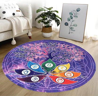 FMTY Crystal Singing Bowls Mat, Round singing bowls Mat Washable healing bowl cusion, Non-Slip Floor Mat Suitable for Sound Bowl Set, 52"Round (52")