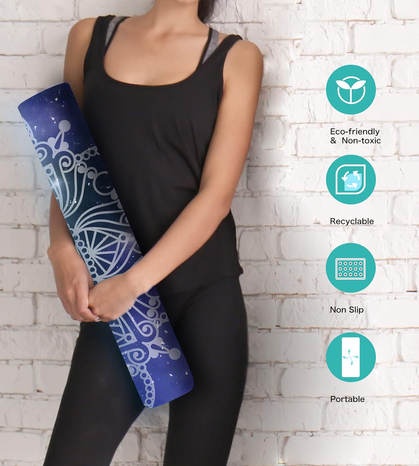 Non Slip Yoga Mat TPE Workout Mat for Men Women, Thick Workout Mat with Carrying Strap, Fitness Mats for Exercise, Yoga, Fitness, Pilates, Floor Workouts (72" x 24" x 6mm)