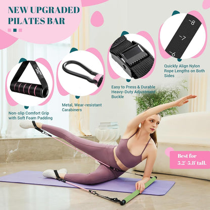COFOF Pilates Bar Kit with Resistance Bands, Multifunctional Yoga Pilates Bar with Heavy-Duty Metal Adjustment Buckle, Portable Home Gym Pilates Resistance Bar Kit for Women Full Body Workouts
