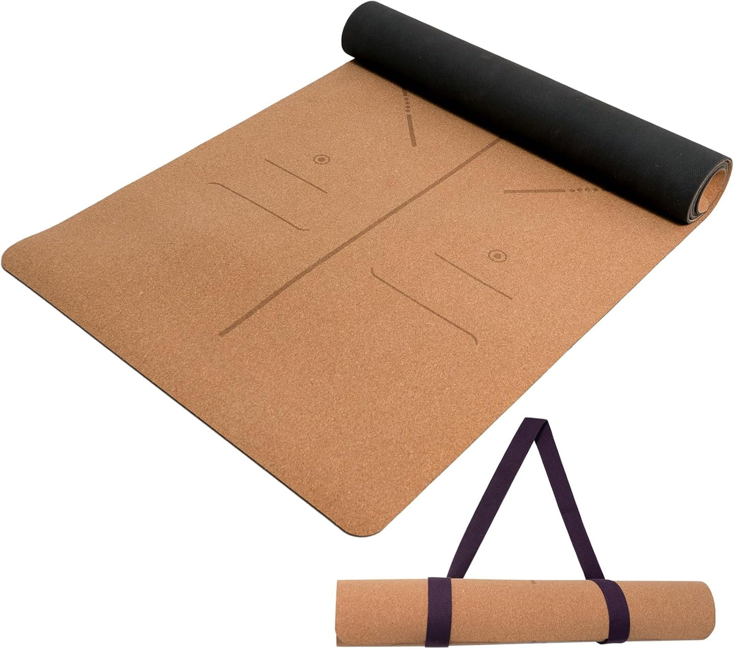 U&M Cork Yoga Mat Non-Slip, Resists Sweat and Odors Exercise Mat with Carrying Strap for Hot Yoga, Pilates, Floor & Fitness Workouts, Fitness Mats Non-Slip Natural Rubber Base & Cork Mat (72'' x 26'' x 5mm Thick)