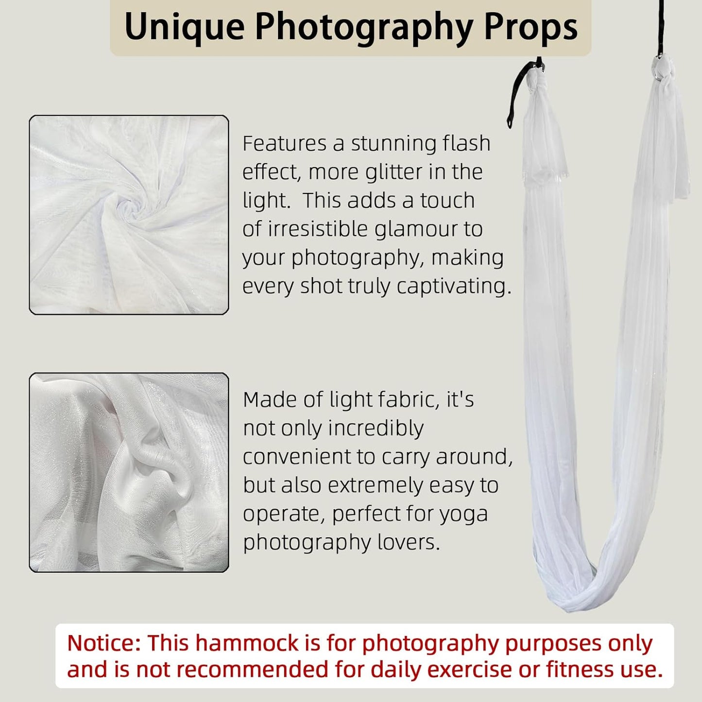 6.5 Yards Transparent Aerial Yoga Hammock Kit Inelastic Photography Art Performance Circus Yoga Hammock with Hardware Daisy Chain