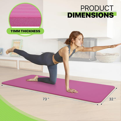 Yoga Mat 11mm Extra Thick TPE Pilates Mat 73"L x 32"W, Non-Slip, Odorless & Tear-Resistant with Carrying Strap, Unisex Design for Home Gym, Floor Exercises, Meditation & Workouts