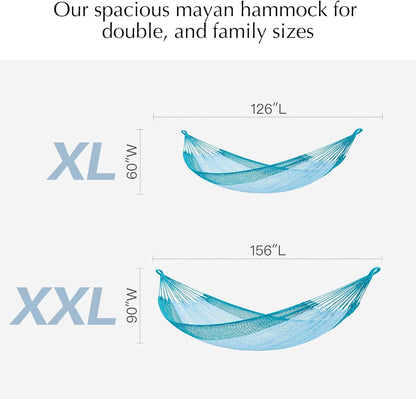 PNAEUT Handwoven Mayan Hammocks, Double Rope Hammock for Outdoor Outside & Indoor, Thick Soft 600 lbs Capacity Heavy-Duty, Includes Tree Straps, Carabiners & Carrying Bag (Nature, X-Large)