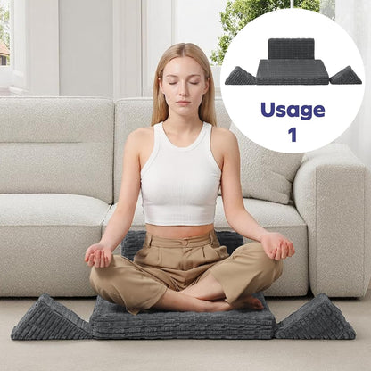 Meditation Cushion Set, Meditation Pillow for Sitting on Floor, Large Yoga Pillow with Knee Support, Washable Zafu Meditation Mat, 3 Shapes Floor Pillow for Adults, Dark Grey