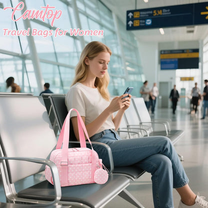 CAMTOP Mini Gym Bag for Women, Small Gym Tote Bag Puffy Quilted Sports Duffel Bag with Wet Compartment and Coin Purse Duffel Bags Dance Yoga Workout Bag for Gifts (All Black, Mini-12.6")