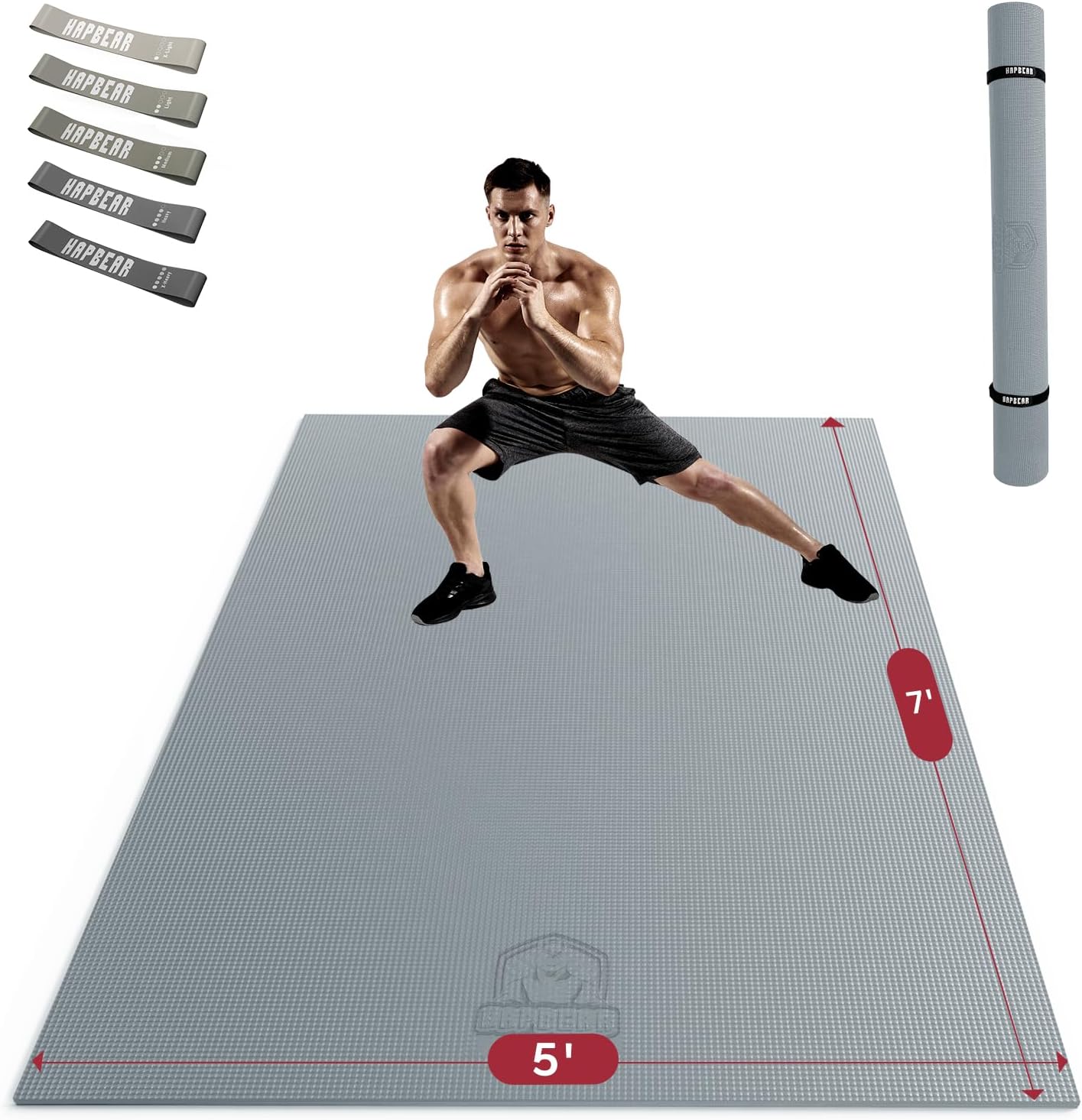 HAPBEAR Large Exercise Mat-7'x5'/6'x8'/6'x9'/6'x10'/6'x12'x8mm(1/3"),Non-Slip, Ultra Durable, Thick Workout Mat for Home Gym Flooring Cardio, Yoga for Fitness, High-Density, Shoes-Friendly
