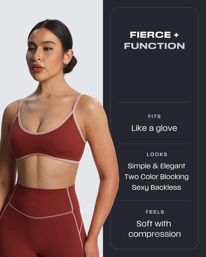 Aoxjox Women's Color Block Workout Sports Bras Fitness Lexi Lined Strappy Bra Athletic Yoga Crop Tank