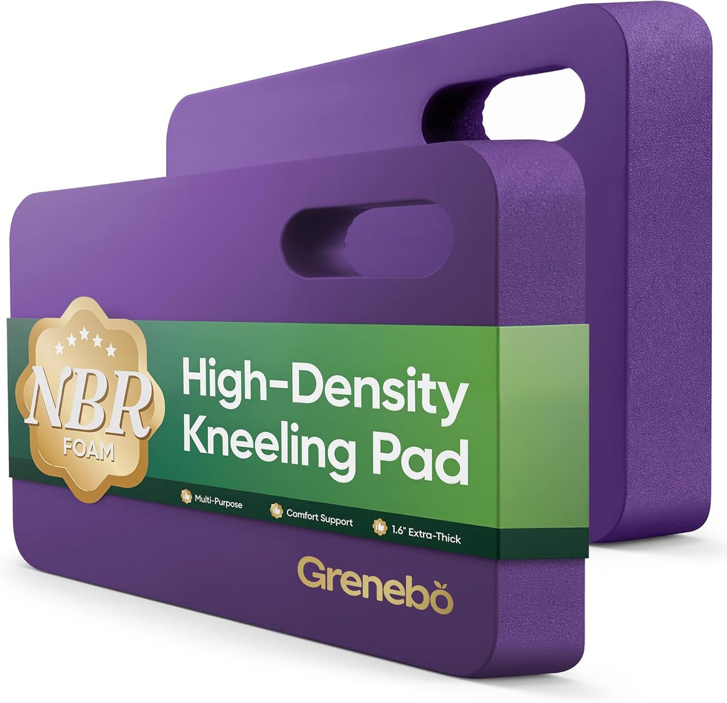 Grenebo High-Density NBR Foam Garden Kneeling Pad, 1.6" Extra Thick Gardening Pads for Kneeling, Ultra Soft Kneeling Pads for Gardening, Work, Exercise, Yoga, 17.3×11×1.6 in (2, Pink Purple)