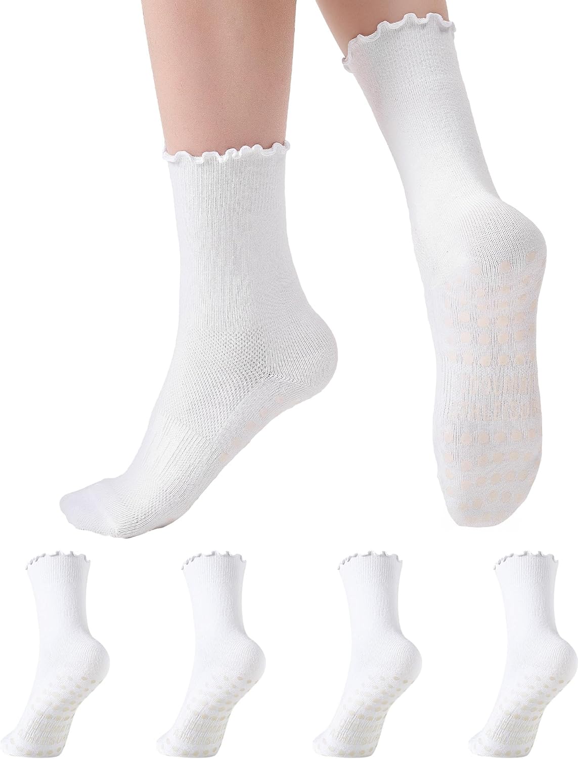 COOLMATE Pilates Socks with Grips for Women, Yoga Socks, Crew Non Slip Women for Barre, Pilates Gifts for Women - Colors B