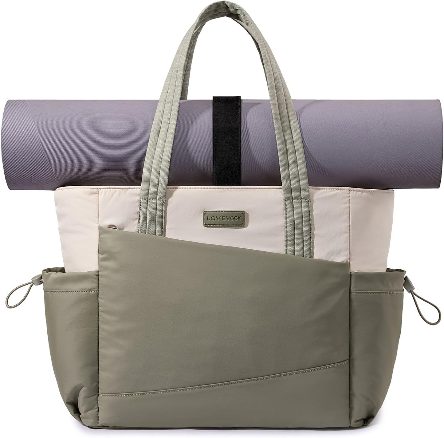 LOVEVOOK Gym Tote Bag for Women, Puffy Yoga Mat Bag with Large Cup Holder & Wet Pocket, Work Nurse Bag for Travel Workout