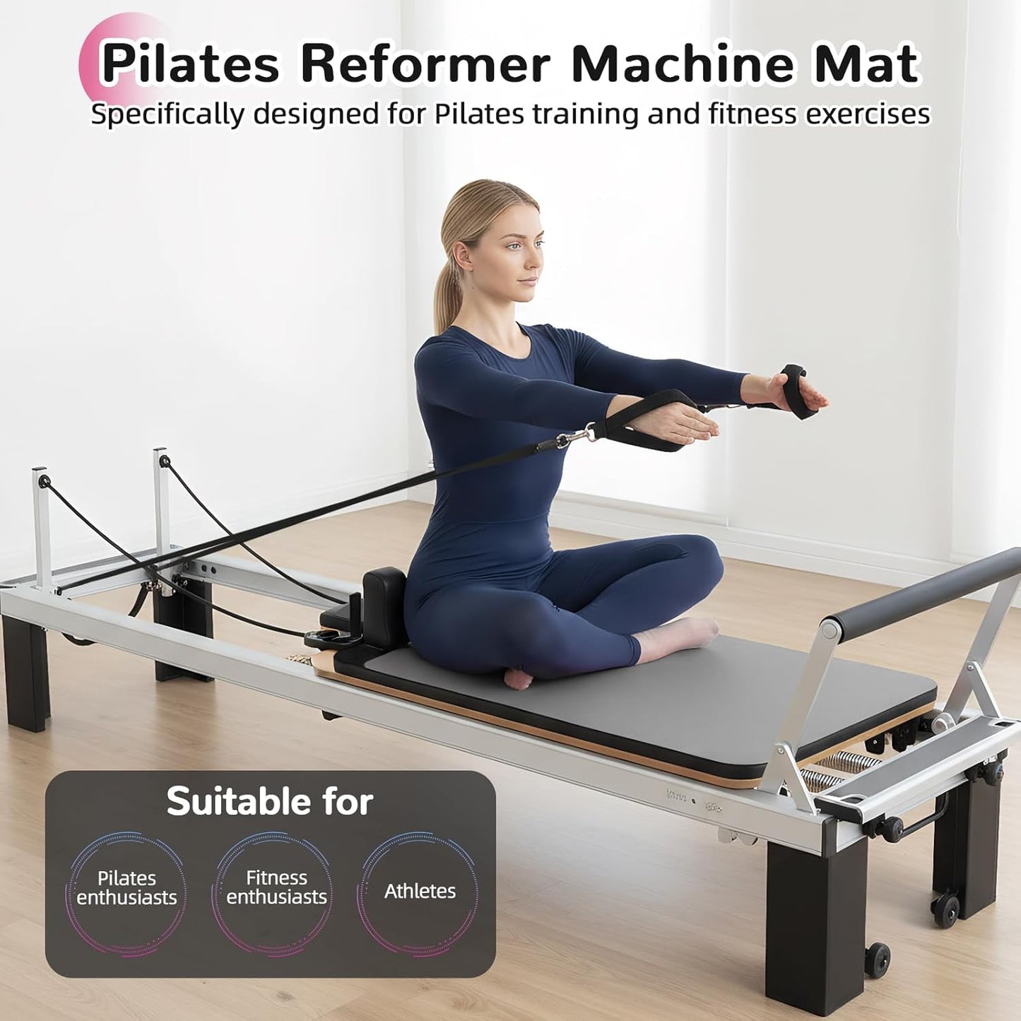 Non Slip Pilates Reformer Mat, Soft Fleece Surface Pilates Towel Mat, Pilates Mat with Multiple Equipment, Lightweight and Foldable, Wicking and Quick Drying for Yoga, Fitness