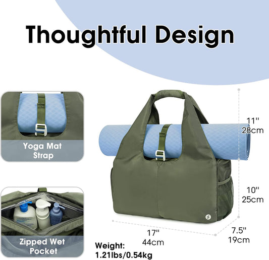 sportsnew Yoga Gym Bags for Women with Shoes Compartment & Wet Dry Storage Pockets & Adjustable Yoga Mat Holder, Patent Pending