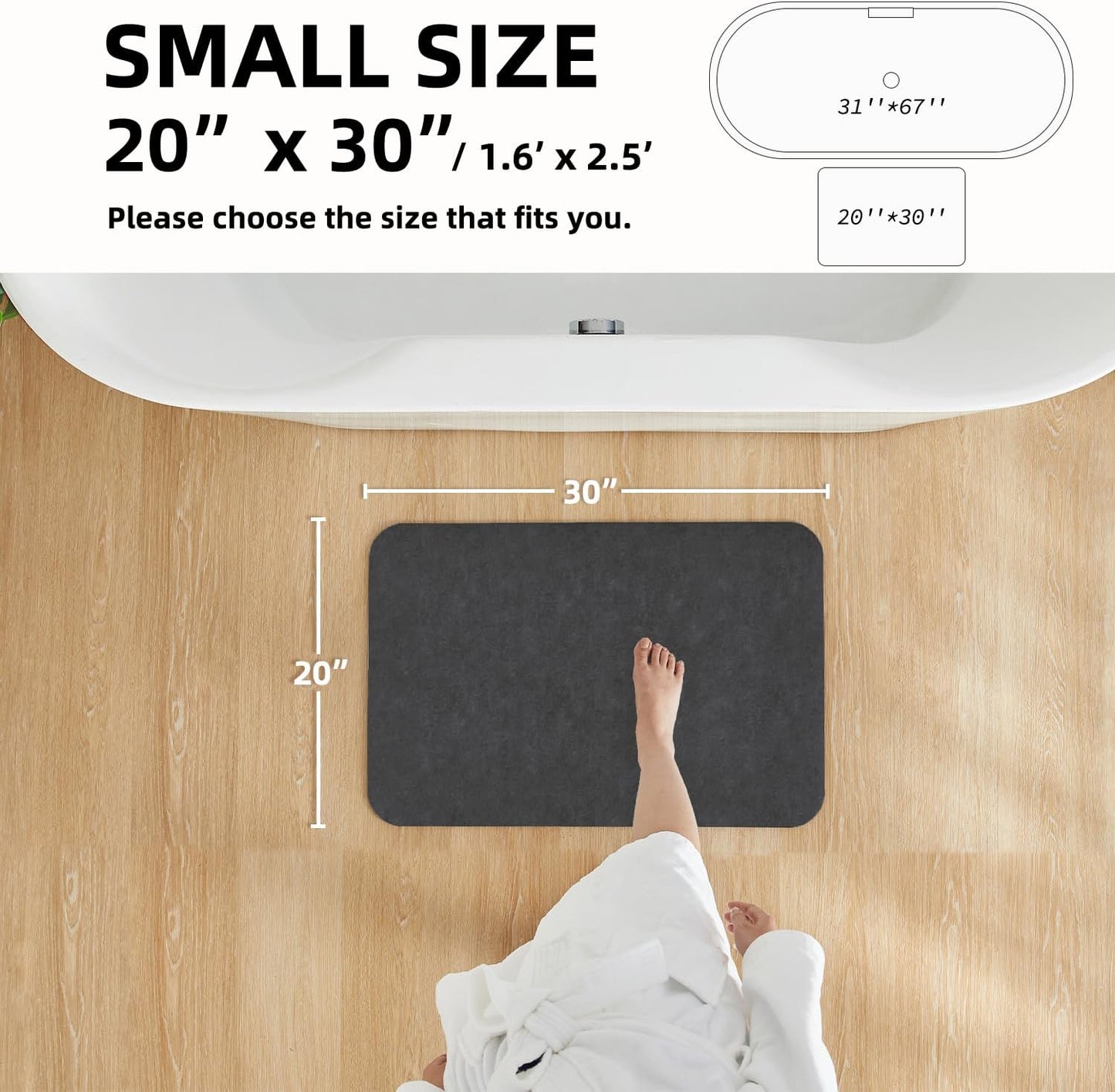 TYUU Bath Mat, Bathroom Rugs Non Slip Washable Thin Absorbent Quick Dry Bath Mat Fits Under Door Bathroom Floor Mat Perfect for Bath, Shower, or Sink 24"x36" Dark Grey